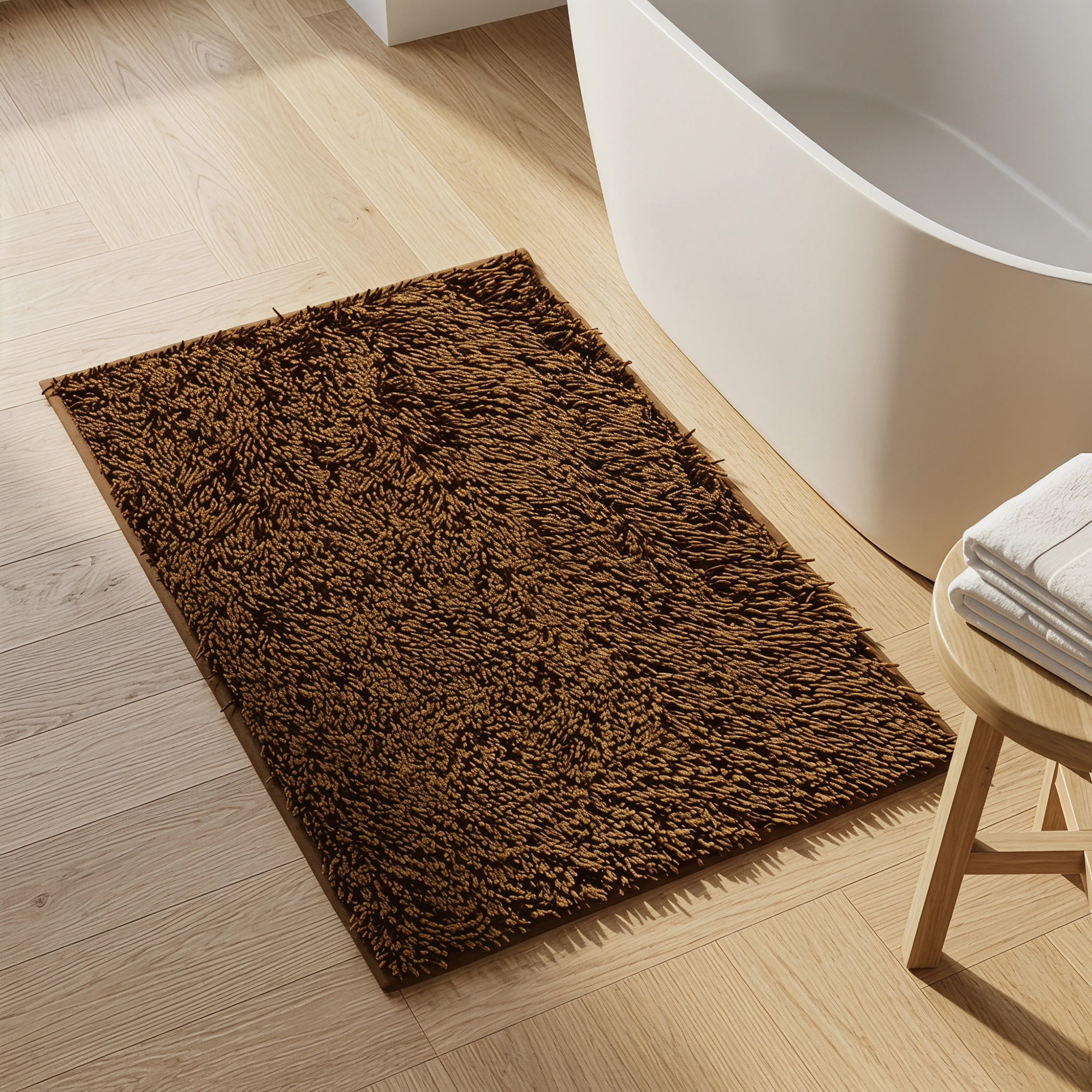 Unique Bargains Printed Ultra Soft Non Slip Shaggy Microfiber Bath Mat Brown 24" x 16"