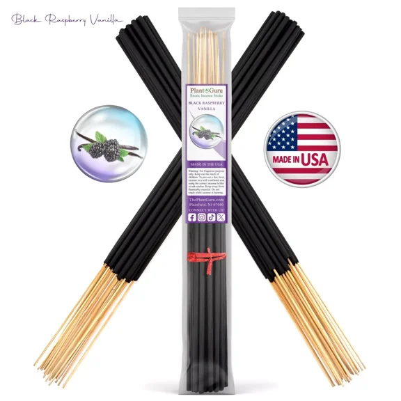 Black Raspberry Vanilla Exotic Incense Sticks Jumbo 19 Inch Long - Bulk 1 Bundle 27 to 30 Sticks - Natural 19" Extra Large With A Smooth Aroma That Burns for 3 to 4 Hours Each.