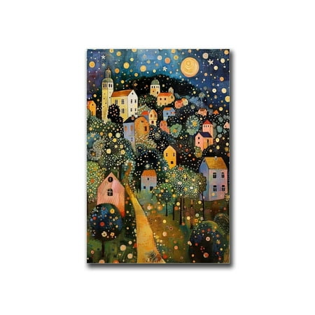 Canvas Art Prints Gustav Klimt Print Gustav Klimt Poster Klimt Exhibition Poster Gustav Klimt Painting Village Night Print Klimt Moon Stars Tree Poster Living Room Bedroom Home Decoration