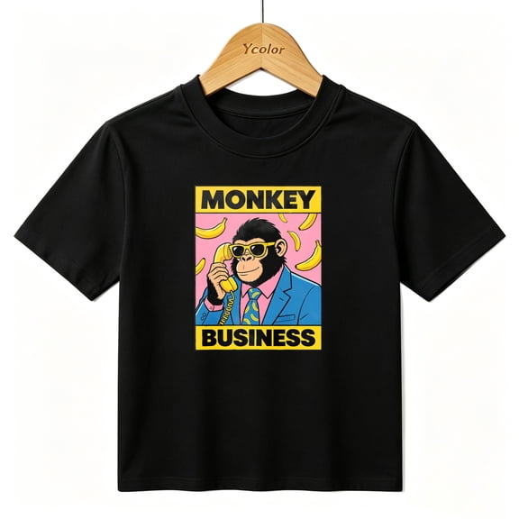 Boys Graphic T-Shirt Funny Monkey Business Kids Tees 100% Cotton Short Sleeve Tops Ages 4-13Y