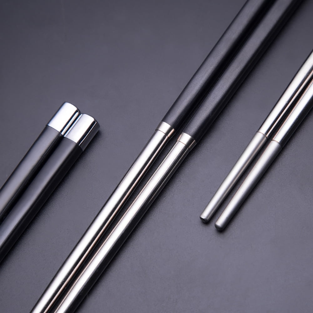 JQ_ 1 Pair 24cm Stainless Steel Black Silver Chopstick Anti-slip Splicing Chop 