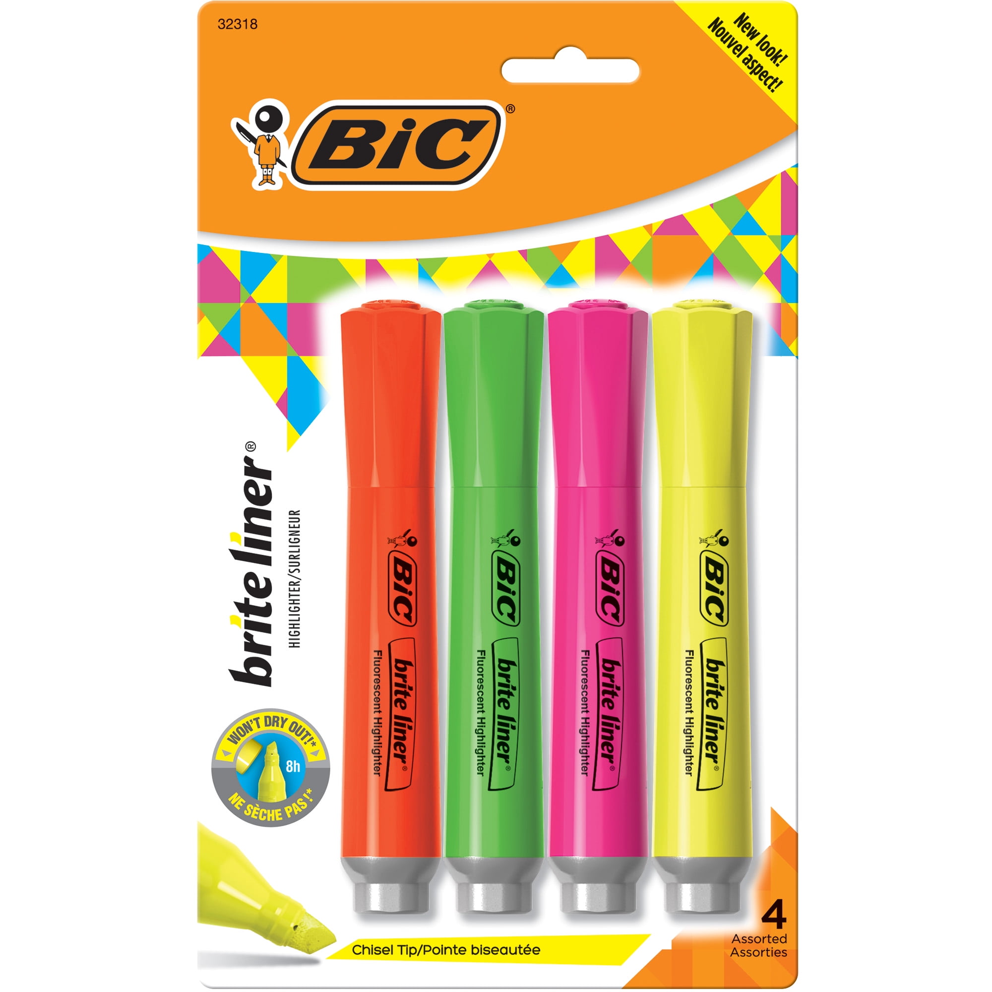 Assorted Colors BIC Brite Liner Highlighter 5-Count Super-Bright Chisel Tip 