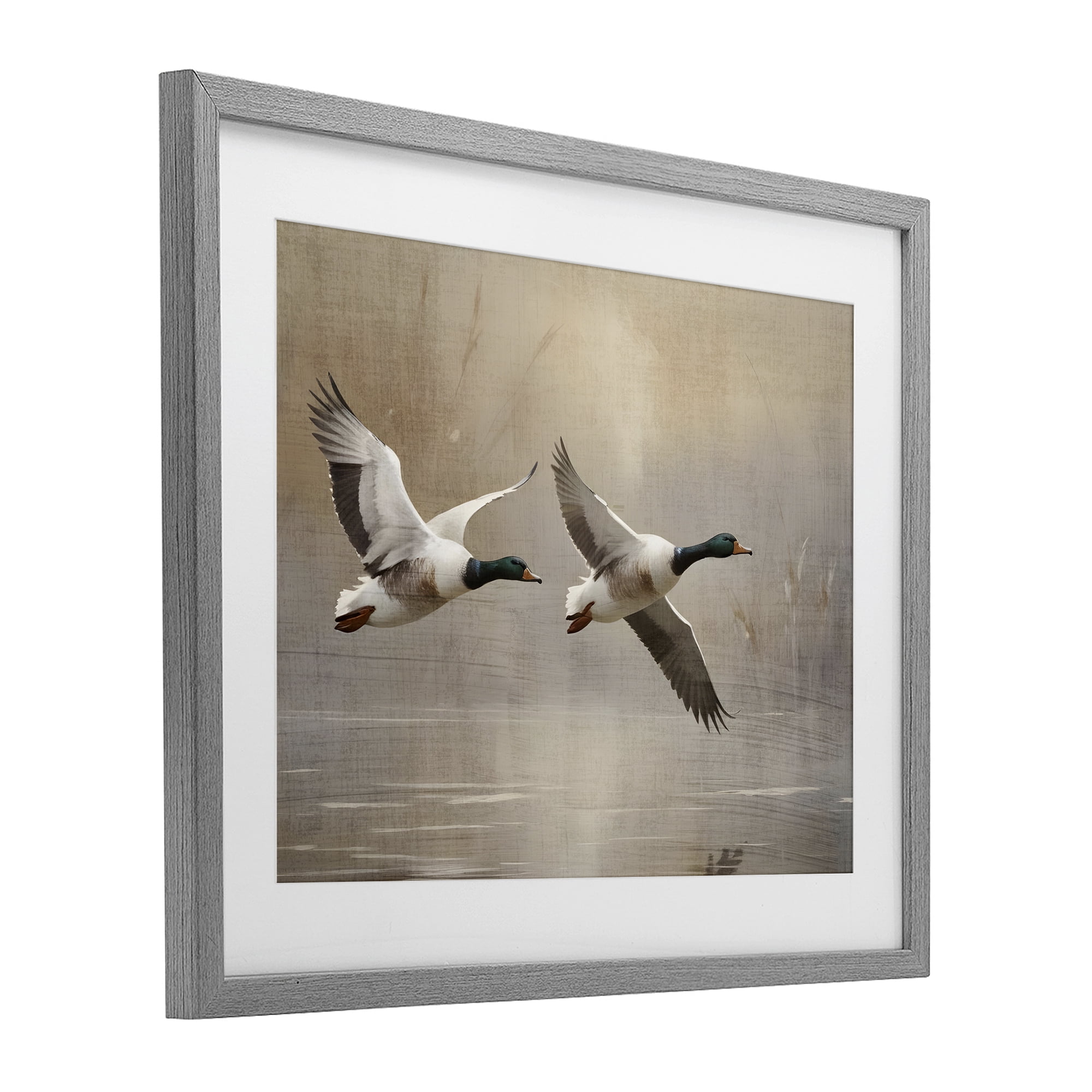 Stupell Industries Mallard Ducks over Pond Gray Framed Print Under Glass, design by Susan Arnot