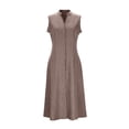 thumbnail image 5 of Efsteb Summer Midi Dresses for Women Sleeveless Solid Color V-Neck Fashion Cotton Linen Button Tank Dress Dresses (Brown,XXL), 5 of 5