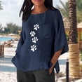 thumbnail image 5 of Fengqque Cotton Linen Tops for Women Casual Summer Crewneck Printing T-Shirt 3/4 Sleeve Loose Fit Tees Blue-A M(M), 5 of 6