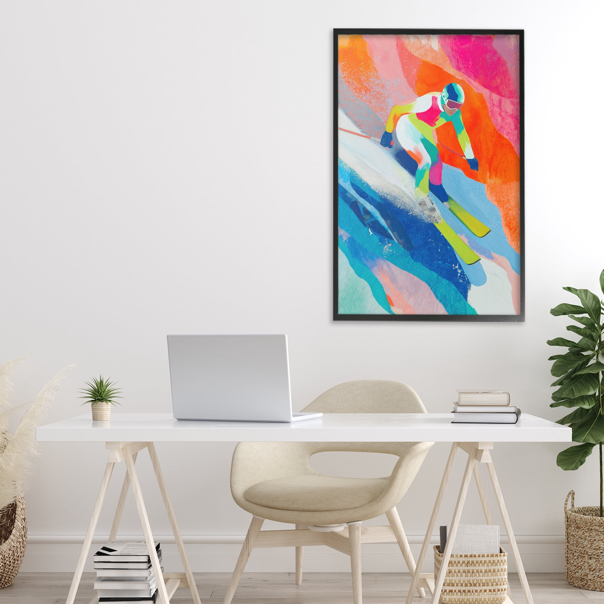 Stupell Industries Skiing Down Neon Slopes Black Framed Giclee Art, design by Chromatic Storm Studio