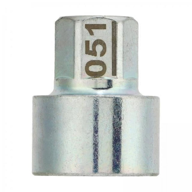 toma de tuerca de seguridad,toma de tuerca de seguridad antirrobo para rueda de coche,herramienta de extracción de bloqueo de rueda de alta resistencia,extractor de tuercas de seguridad Casquillo metálico plateado centrado, vista frontal, cuerpo cilíndrico con vástago hexagonal estampado '051', tamaño aprox. 4x3x3 cm (1.57x1.18x1.18 in), herramienta portátil para extraer tuercas antirrobo en talleres y garajes; también suele usarse como respaldo para retirar adaptadores o tuercas dañadas.