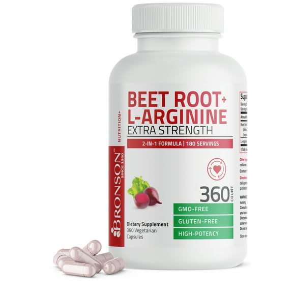 Bronson Beet Root   L-Arginine Nitric Oxide Production - Non-GMO, 360 Vegetarian Capsules