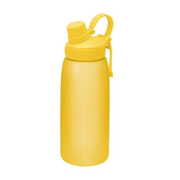 Botella con cierre de rosca y banda de silicón/ Capacidad de 1 litro amarillo 8.8 x 26 cm
