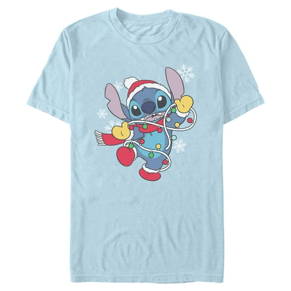 Mens Lilo & Stitch Christmas Lights Happy Pose T Shirt