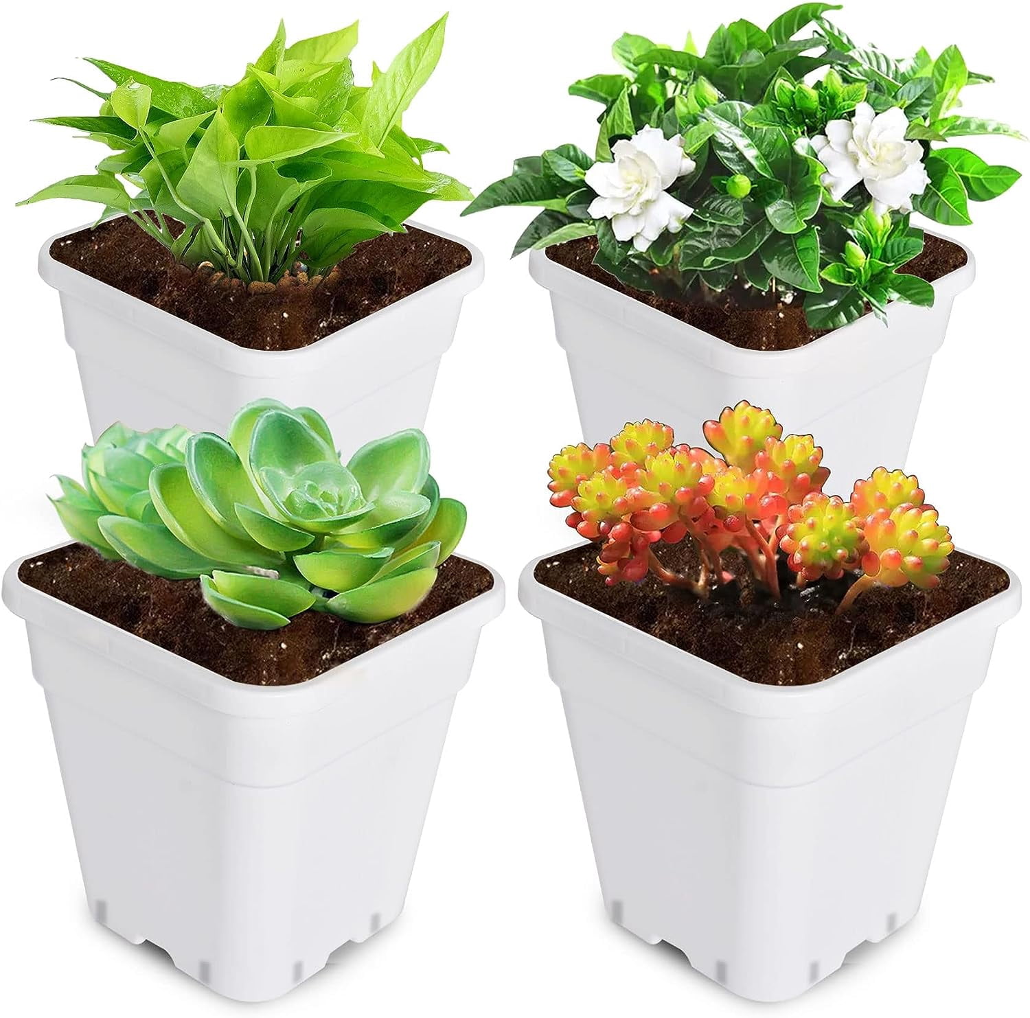 PET-U 5 Gallon 10 Pcs Square Plastic Plant Pots Flexible Nursery Pot Planter Nursery Pots Suitable for Flower Vegetables Succulents White