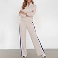thumbnail image 2 of Two Piece Outfits for Women Long Sleeve Color Block Striped Zip Front Collar Sweatsuit Sets Wide Leg Pant Casual Fall Comfy Fashion Tracksuit Sets, 2 of 5