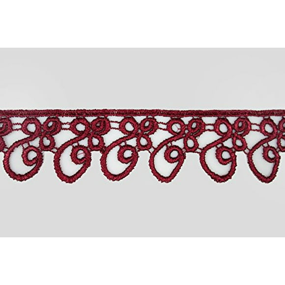 Altotux 1.25" Embroider Floral 12 Color Venice Lace Trim Guipure Trimming 2 Yard (Burgundy)