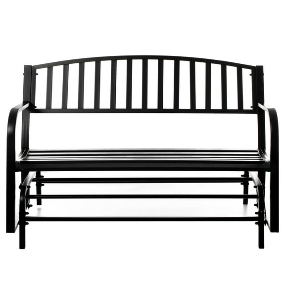 Gardenised Outdoor Black Steel Swing, Powder Coated Glider Bench, Loveseat Lawn Rocker Bench for Yard, Patio, Garden and