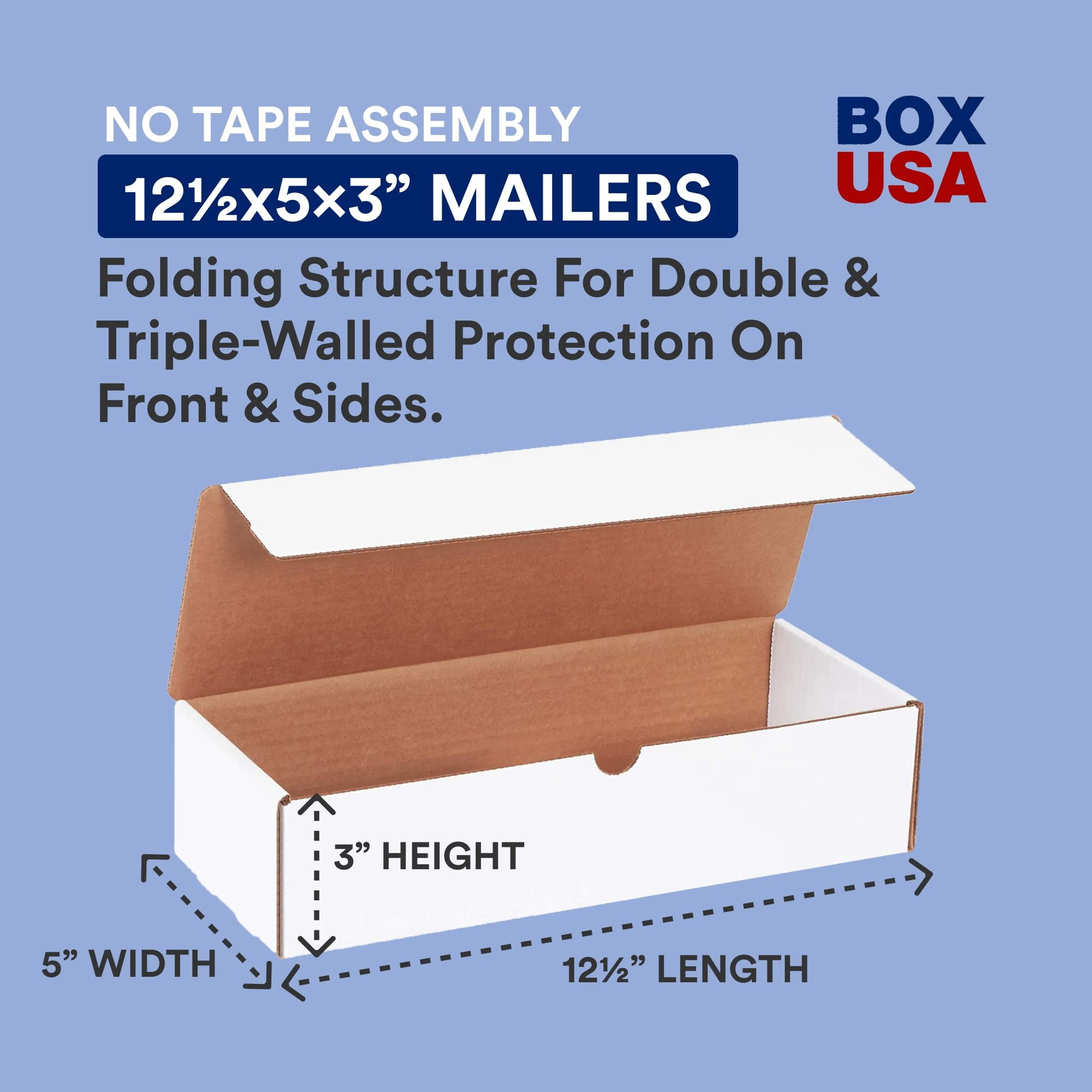 BOX USA Small Shipping Boxes 12.5'L x 5'W x 3'H, 50-Pack  Foldable Corrugated Cardboard Crush-Proof Box for Shipping, Packing, Moving and Storage