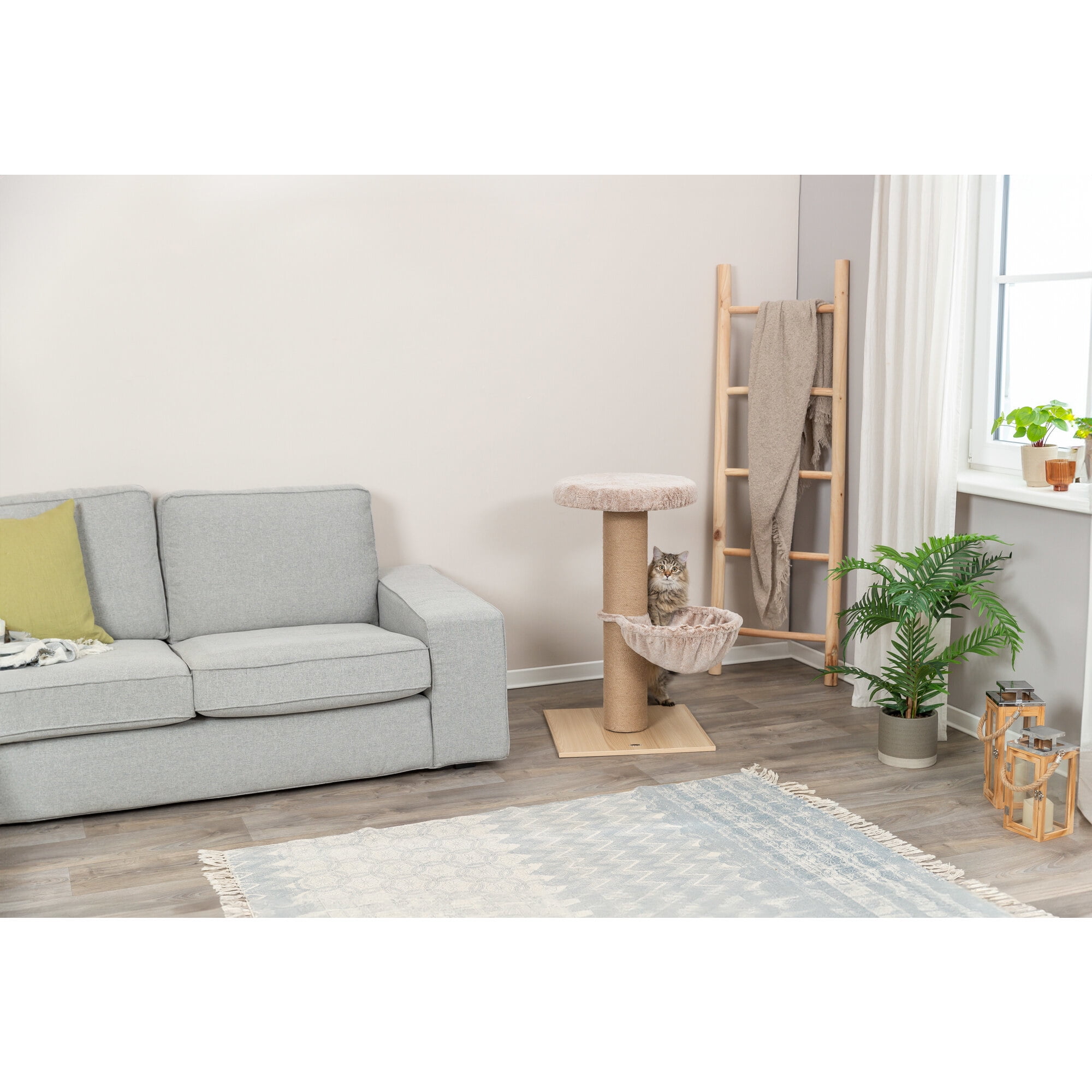 TRIXIE Mauricio Sisal & Plush 33" Cat Tree with Sisal Scratching Post, Perch & Hammock, Beige