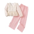 thumbnail image 3 of Afdoent Girls 2 Piece Outfits Lace Blouse Top Solid color Loose Casual Wide Leg Long Pants Outfit, 3 of 4