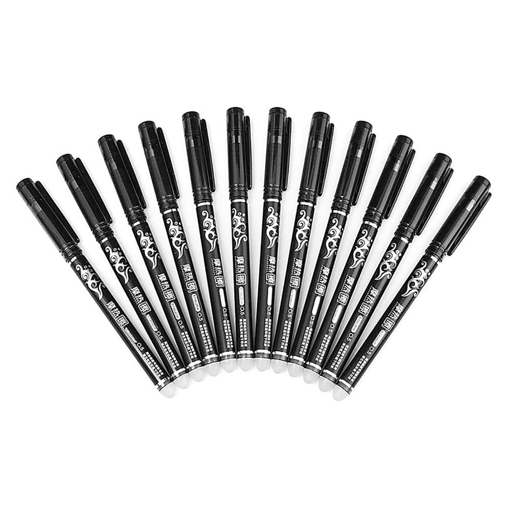 CVERY 12PCS Friction pens,Retractable Erasable Rollerball Gel Pen,More Ink Rub Out Pens Gel Ink Ballpoint Pen 0.5 mm Tip Black 