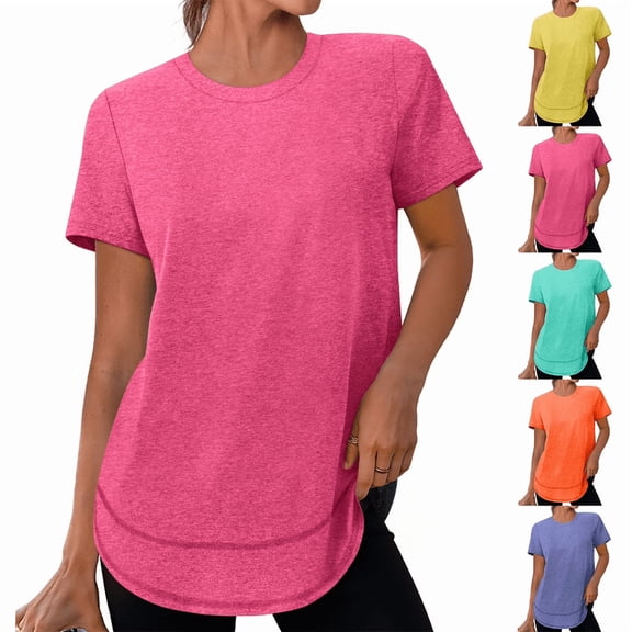 Womens Workout Tops Solid Color Short Sleeve Tee Shirts Comfy Athletic Shirts Loose Womens Activewear Breathable Tops for Gym Running Yoga