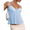thumbnail image 3 of Women Y2k Babydoll Tank Tops Lace Trim V Neck Crop Spaghetti Strap Top Summer Cute Flowy Shirts Lake Blue S, 3 of 8