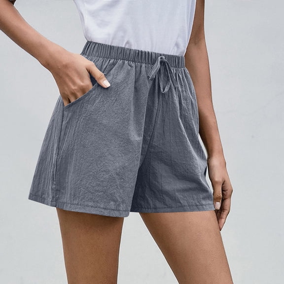 Nestiefly Linen Shorts for Women High Waisted Elastic Bermuda Shorts Casual Drawstring Loose Cute Beach Vacation Wide Leg Pants Gray XL