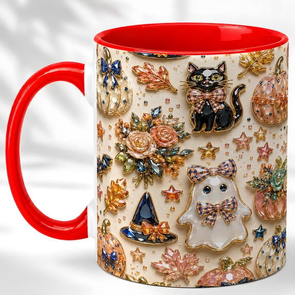 Black Cat Ghost Coffee Mug, Cute Halloween Mug, Ceramic 11 oz