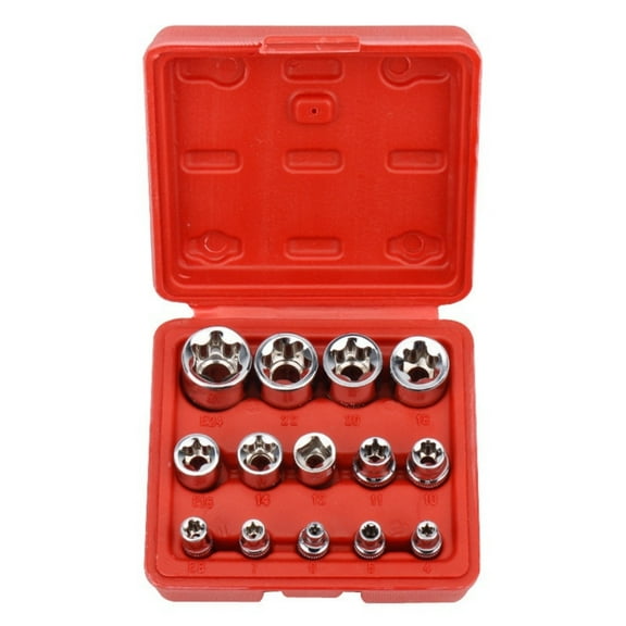 14-Piece E-Torx Socket Set, Premium Female Torx Sockets With E4 To E24 Sizes, 1/4" 3/8" 1/2" Drive Sizes, Chrome Vanadium Steel Construction, Ansi Certified, Versatile For Diy And