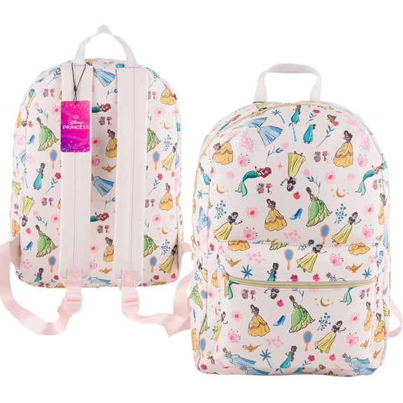 Princess 16" PU Leather Allover Print Large School Backpack -WHITE