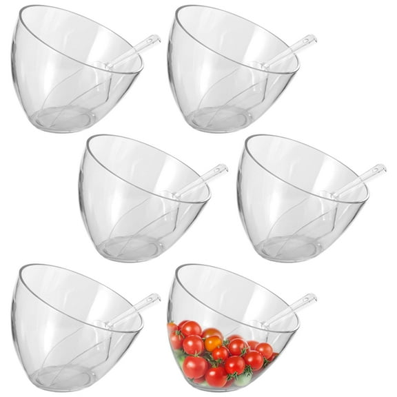 6 Pcs Clear Plastic Serving Bowls with Scoops - Unbreakable & Stackable Dishes, Disposable Small Salad Bowls for Party, Snacks Bowls for Appetizers Dessert