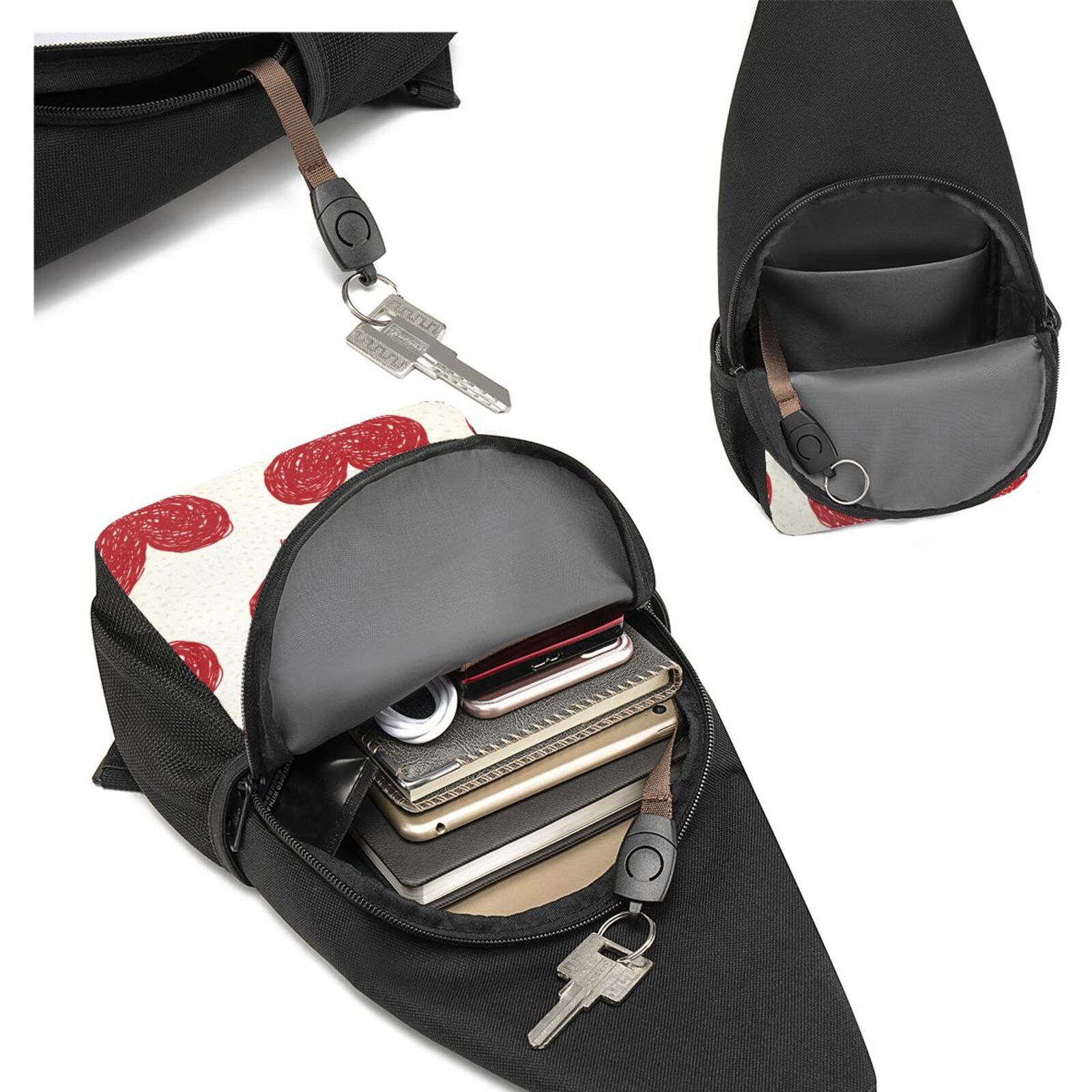 Xecao's Love Print Sling Bag: A Versatile Chest, Shoulder, and Crossbody Backpack for Casual Days Out, Perfect for Both Men and Women