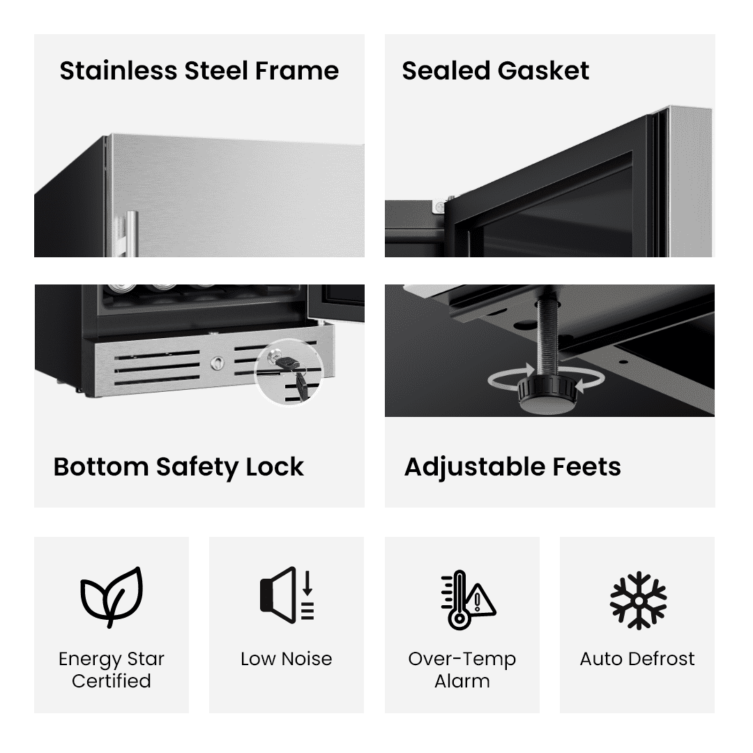 Yeego 80 Cans 15" Undercounter Beverage Fridge, ±1°F High Precision, Stainless Steel Built-in Wine Cooler for Indoor Outdoor Use