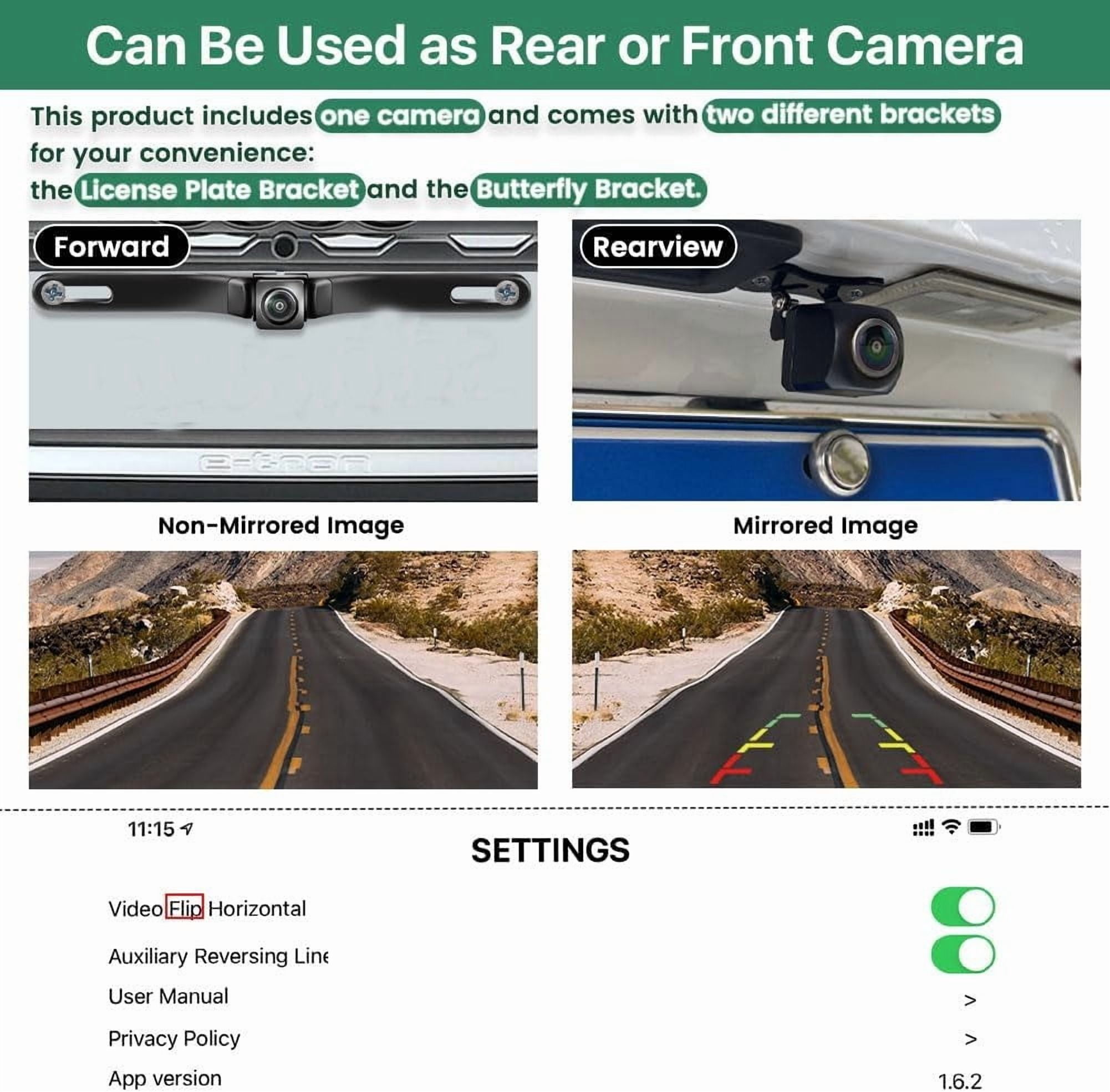 WiFi Car Wireless Backup Camera, 5G 720P HD Car License Plate Rear/Front View Reverse Camera for iPhone iPad Android Smart Phones Tablets Which Support Double Band WiFi