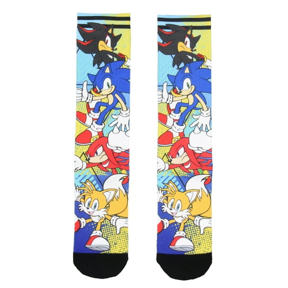 Sonic The Hedgehog Men's Socks Character Collage Allover Sublimated Design Adult Mid-Calf Crew Socks
