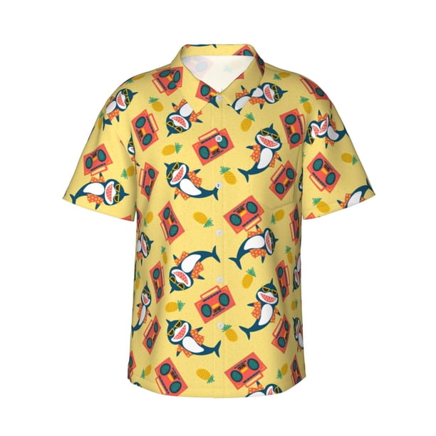 Fotbe Pineapples Sharks In Hawaiian Camisa Hawaiana para Hombre Unisex – Camisa Casual de Verano con Botones de Manga Corta de Algodón y Lino,Small