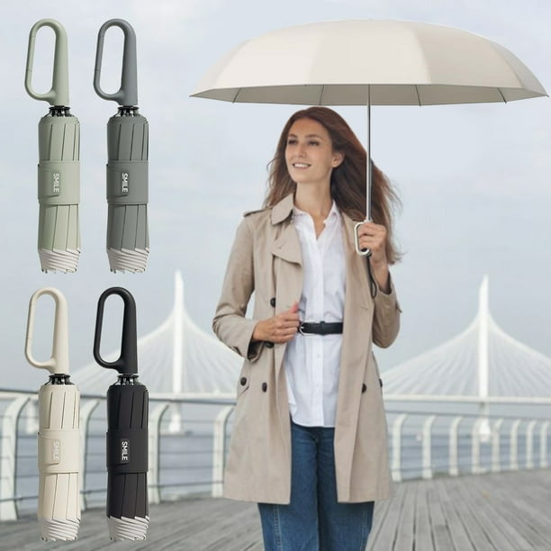 Xihbxyly Paraguas con Hebilla de Anilla, Diseño de Banda Reflectante de Seguridad, Resistente Al Viento y Al Viento, Plegable, Portátil para Viajes, Mango de Metal Ligero, Fácil de Transportar, Prote