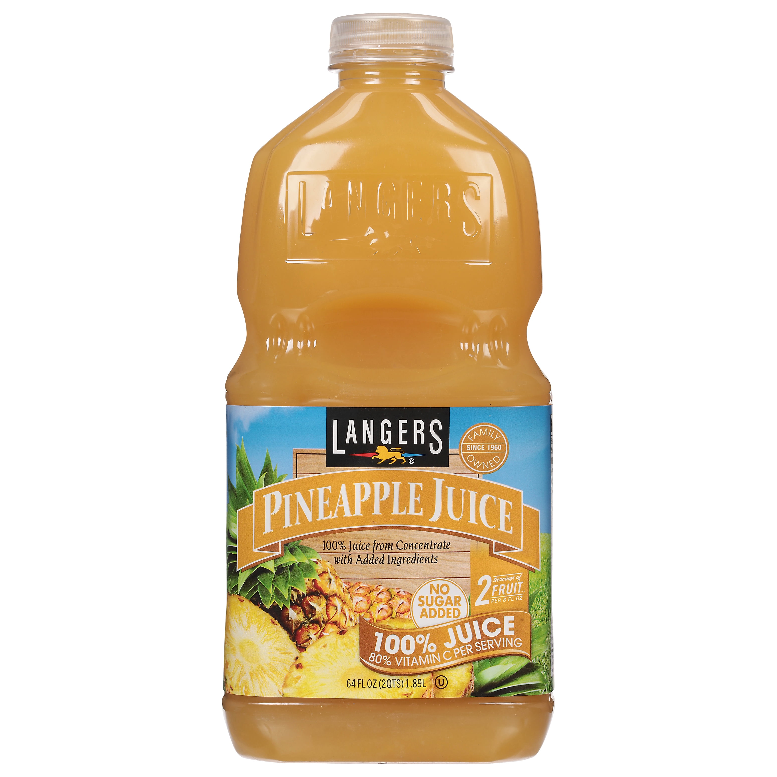(2 pack) Langers Pineapple Juice 100% Pure, 64 Fl Oz – Natural Sweetness and Refreshing Taste