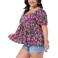thumbnail image 4 of Agnes Orinda Women's Plus Size Floral Tops Sweatheart Neck Short Sleeve Ruffle Hem Back Smocked Casual Summer Babydoll Blouses 1X Hot Pink, 4 of 6