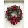 thumbnail image 3 of 40cm Navidad rojo y negro lazo a cuadros nudo pájaro rojo corona de Navidad puerta del hogar decoración colgante de pared guirnalda navideña, 3 of 4