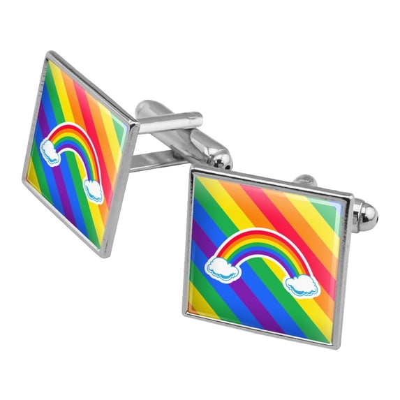 Double Rainbow with Clouds Square Cufflink Set - Silver or Gold