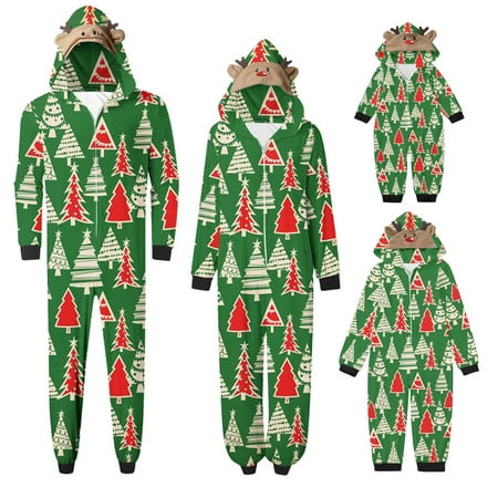 

Lovskoo 2024 Family Christmas Pajamas Matching Sets Onesie Trendy Cute Solid Color Plush Long Sleeved Romper Family Parent-Child Wear Baby Green