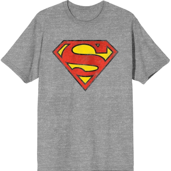 Bioworld Superman Logo Men's Heather Gray Tee - Classic DC Comic Graphic T-Shirt, Cotton-Medium