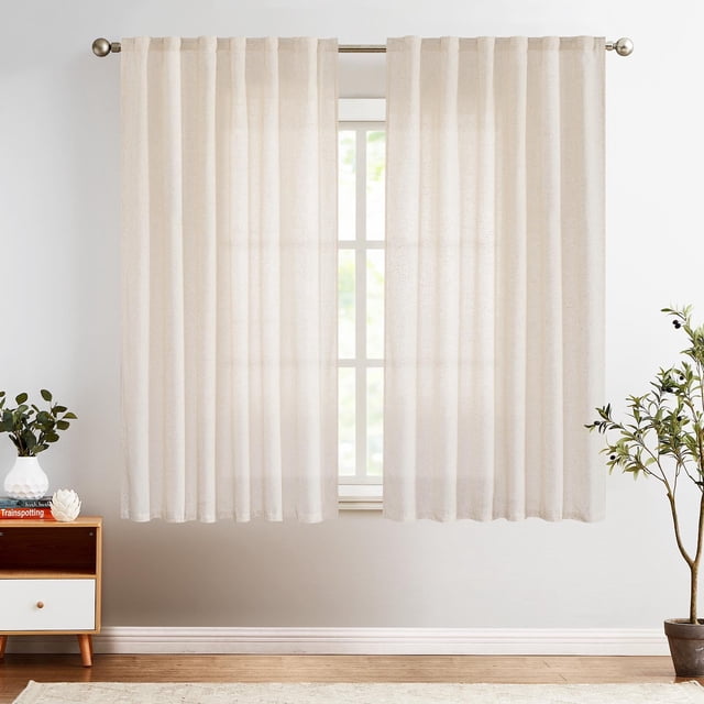 Curtainking Rideaux à Pattes Arrière 63 Pouces Beige Brut Rideaux Filtrant la Lumière Salon Chambre Draperies Poche pour Tringle Lin Rideaux Style Ferme Lot de 2