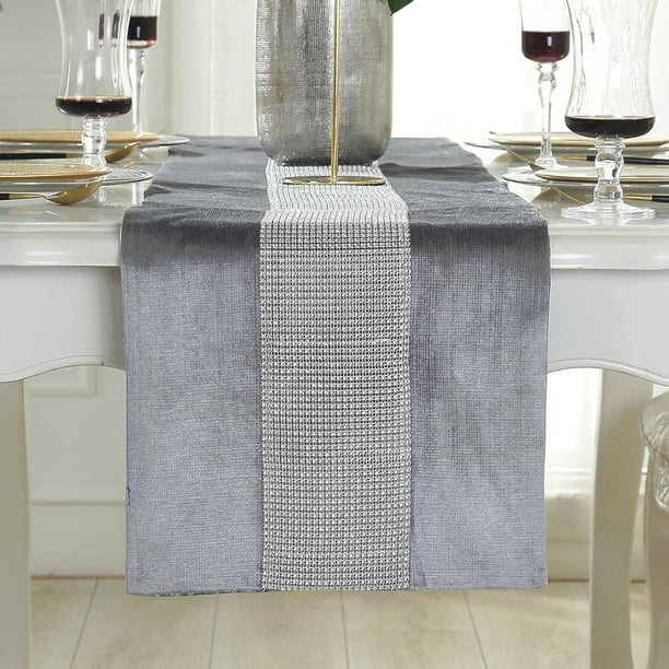 Camino de mesa glamuroso para mesa de comedor rectangular, tejido de algodón a rayas huecas con borlas y lentejuelas brillantes, decoración elegante para la cocina del hogar con patrón para una