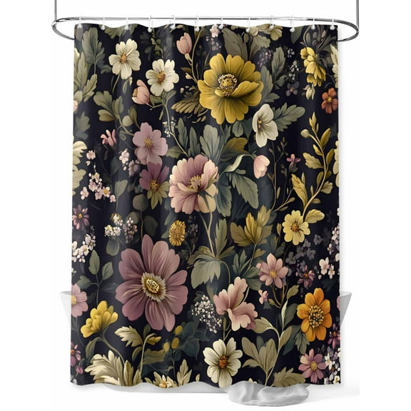 Fsddascl Botanicals Floral Shower Curtain Set - 36" x 78" Washable Bathtub Curtain with 12 Hooks, Garden Seasonal Botanical Blooms Waterproof Fabric Stall Shower Curtains for Bathroom/Bathtub Décor