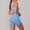 Blue, variant on PISONIC Women 2 Piece Color Block Workout Set, Double Strap Racerback Sports Bra & High Waist Butt Lifting Biker Shorts, Summer Breathable Yoga Gym Activewear Outfit