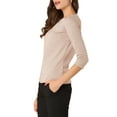 thumbnail image 5 of MODA NOVA Juniors Work Boat Neck 3/4 Sleeve Stretchy Knit Blouse S Pink, 5 of 7