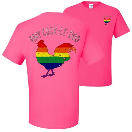 Any -Le-Doo LGBT Rainbows Pride FRONT AND BACK Mens T-shirts   Neon Pink  Small
