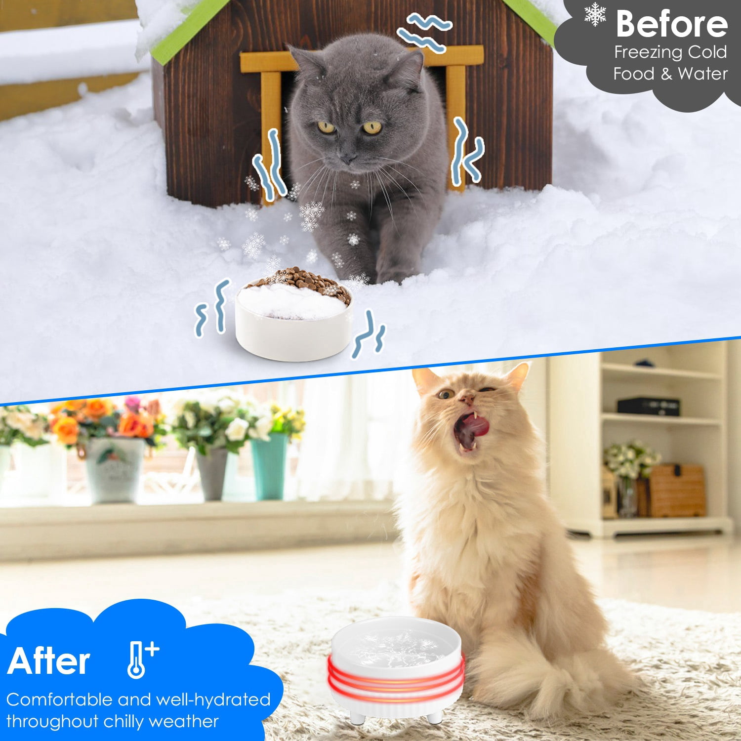 Dogs Cats USB Powered Heated Water Bowl, Ceramic Heated Pet Water Bowl White