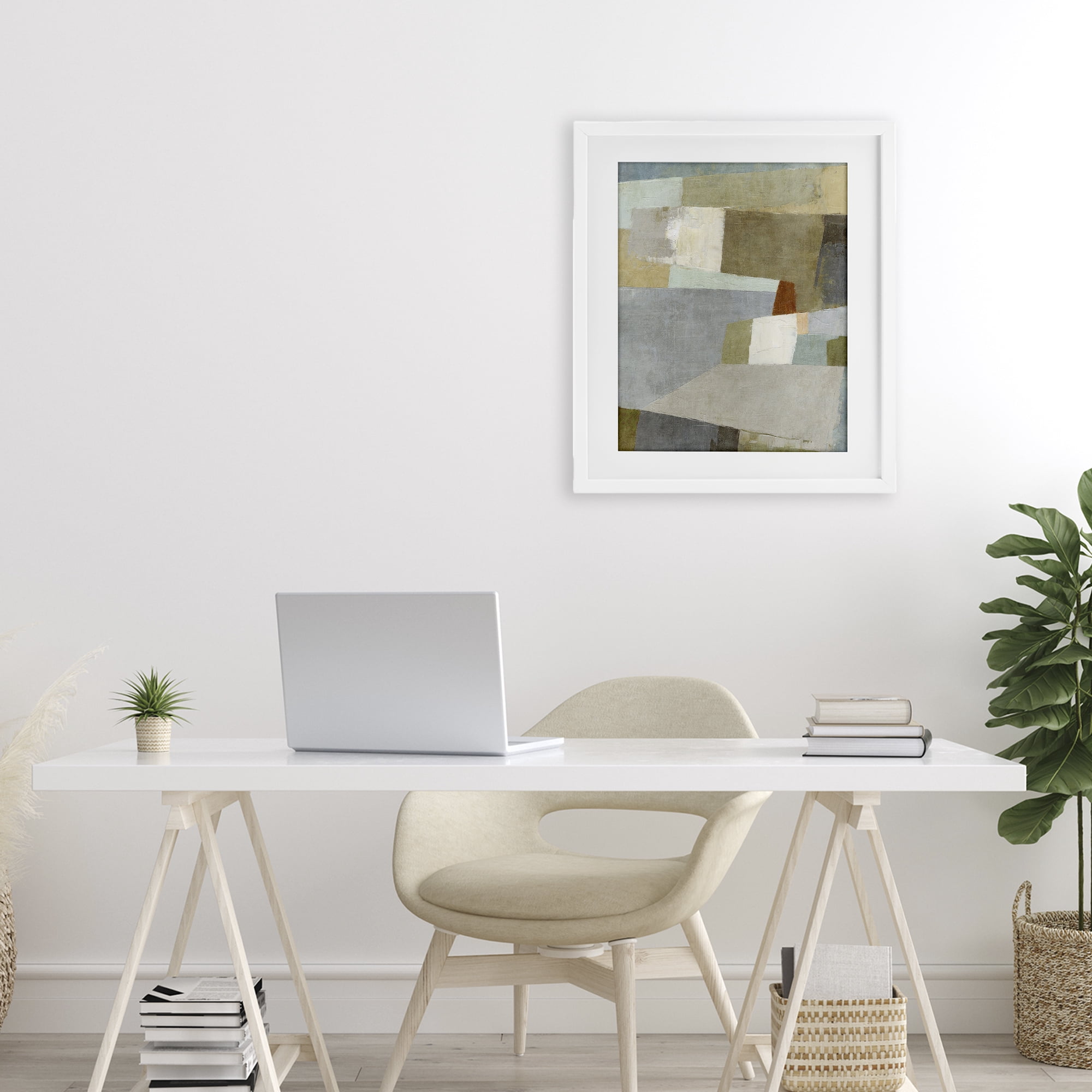 Stupell Industries Causeway Neutral Geometrics White Framed Print Under Glass, design by Suzanne Nicoll