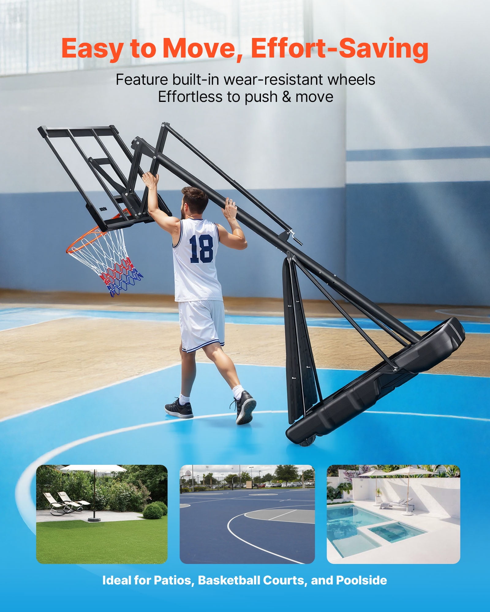 VEVOR Portable Basketball Stand, 10 ft Height Adjustment Basketball Hoop & Goal, Basketballs Hoop Outdoor with 50 inch PC Backboard for Kids, Adults in Schools, Parks, Indoor & Outdoor Use